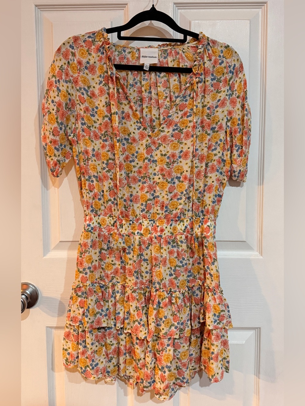 Skylar + Madison Floral Ruffle Mini Dress Size Large Boho Cottagecore